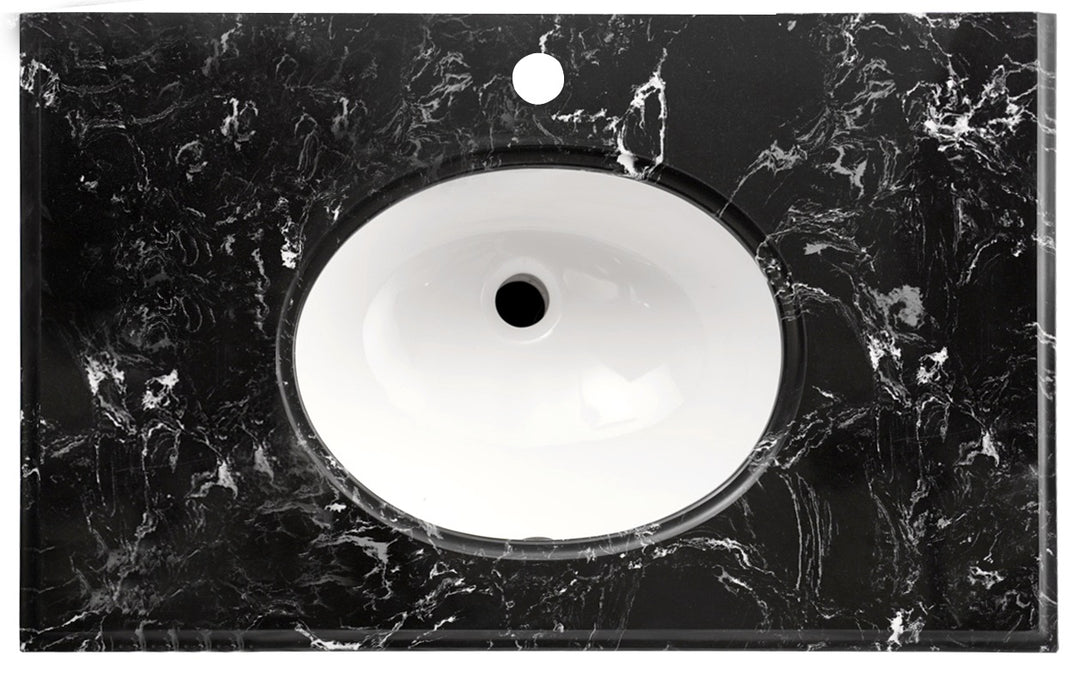 Engineering Stone TopBlack Marble 750x460 with Oval Basin STLUX74B