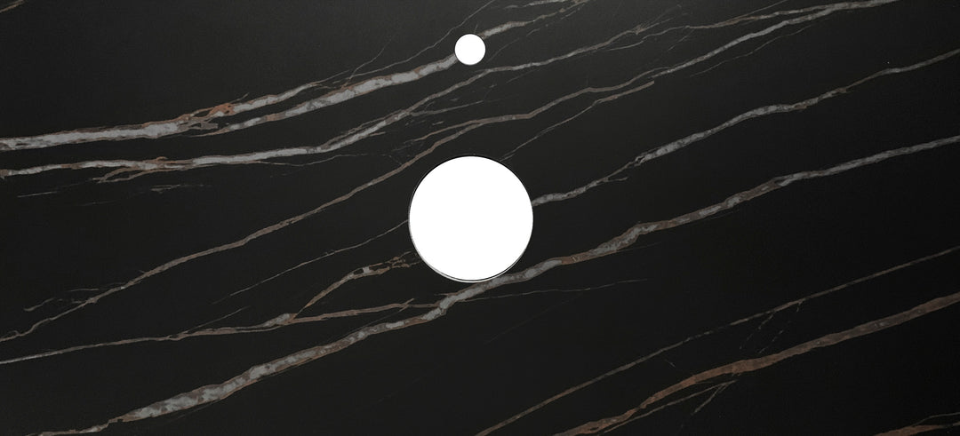 Rock Plate Stone 1200x465x15mm Empire Black Above Counter 12 O'Clock Taphole RP124EB-12TH