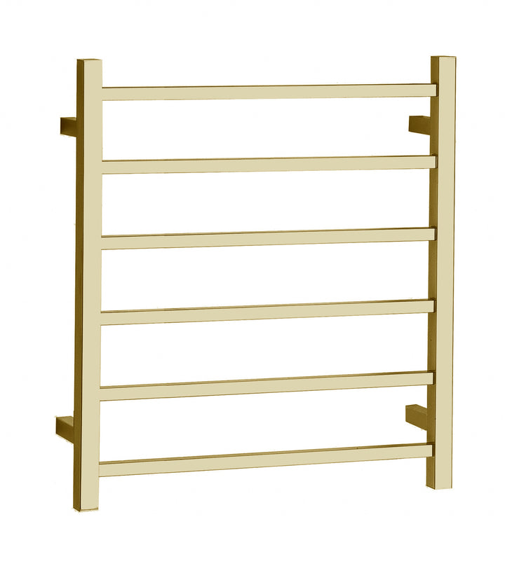 Square Electric Heated Towel Rack 6 Bars Universal Inlet Stainless Steel Brushed Gold IS-06-2BG