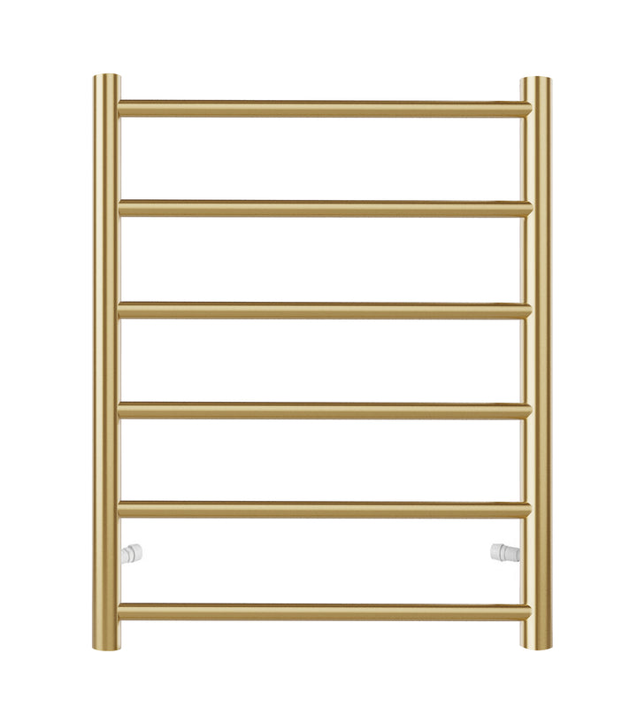 Round Electric Heated Towel Rack 6 Bars Universal Inlet Brushed Gold IS-R06-2BG